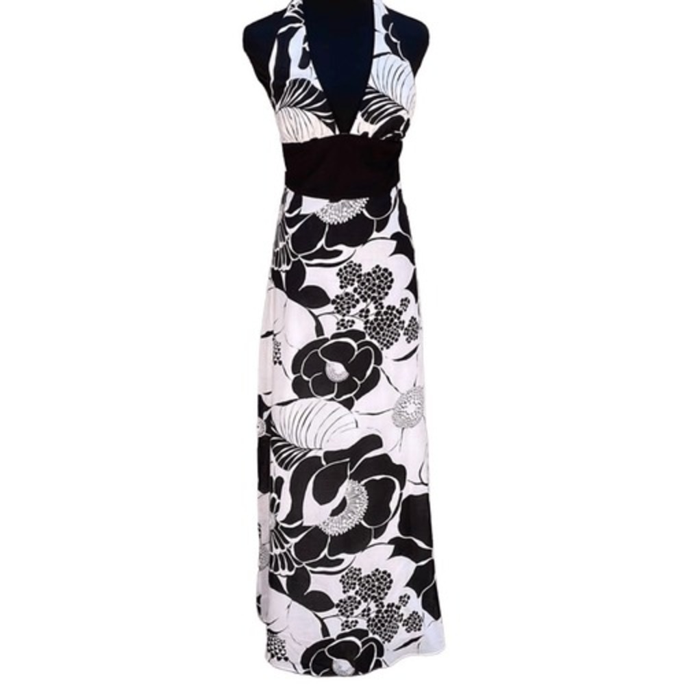 White House Black Market Floral Halter Empire Waist Maxi Dress Sz 0 Cottagecore
